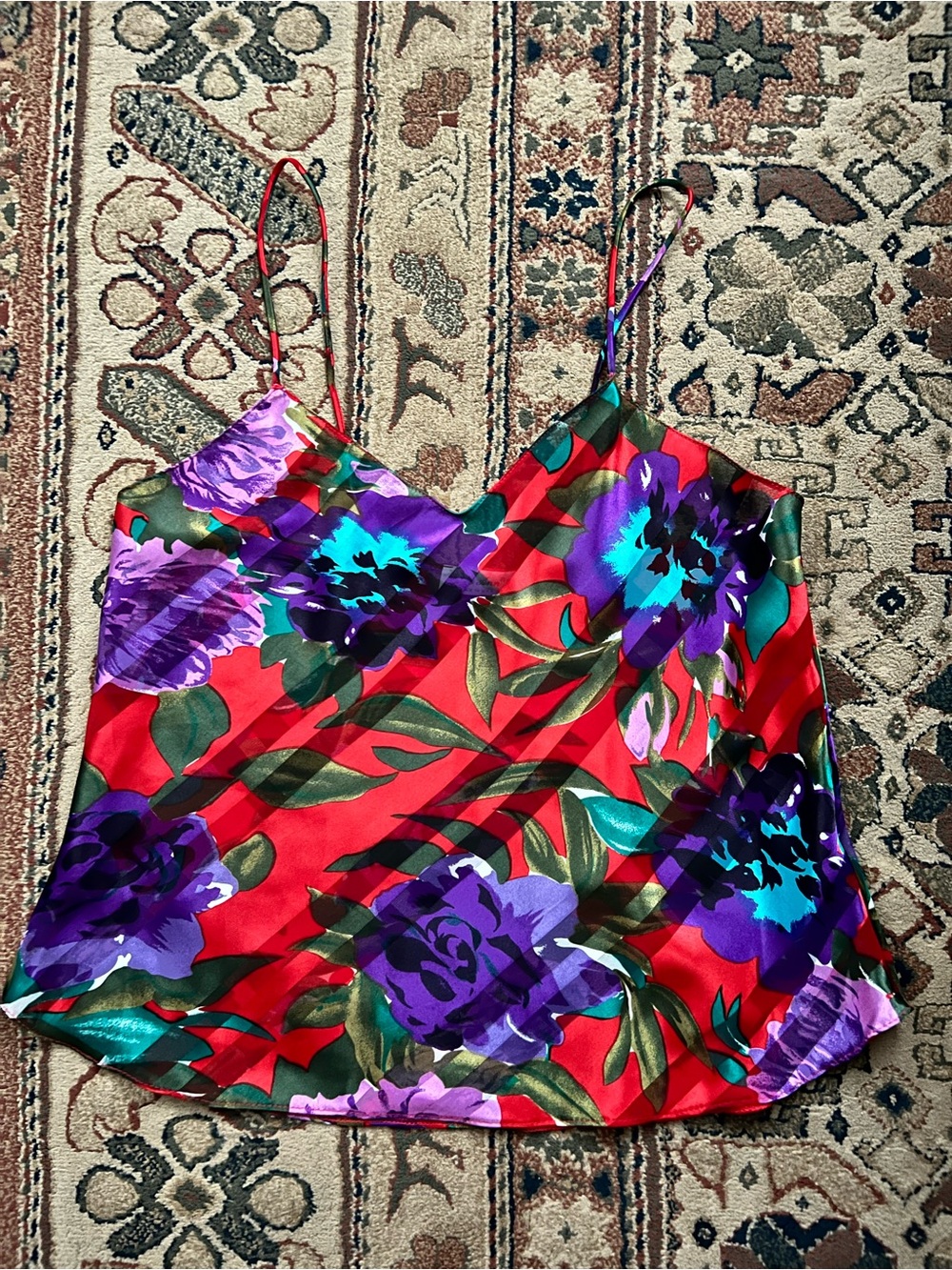 Vintage Floral Satin and Sheer Camisole